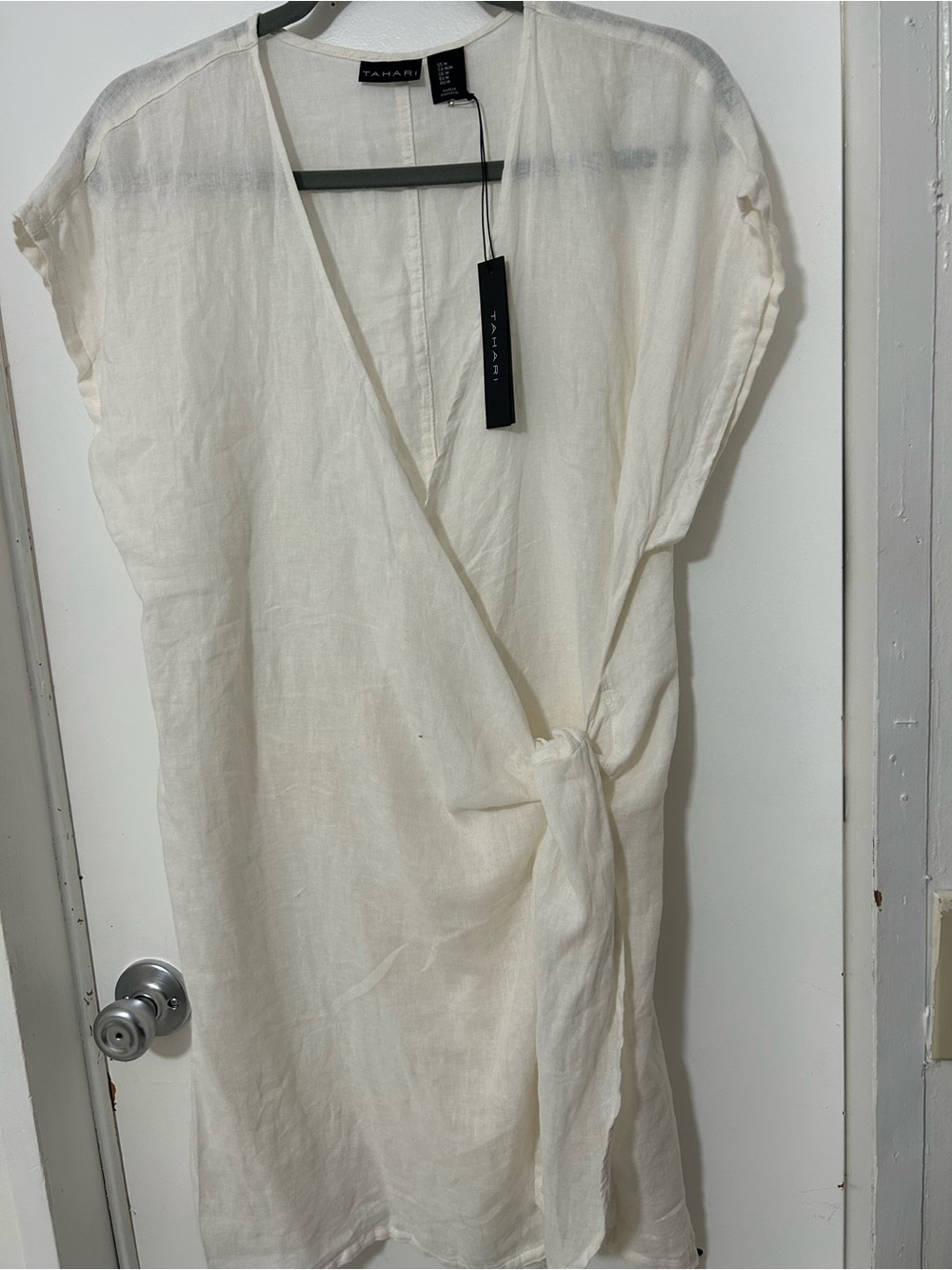 Tahari Ivory Tie-Front Wrap Dress
